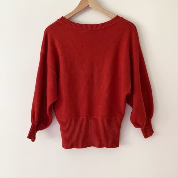 Anthropologie Moth Burnt Orange Balloon Sleeve Crewneck Cabin Sweater in - Picture 3 of 6